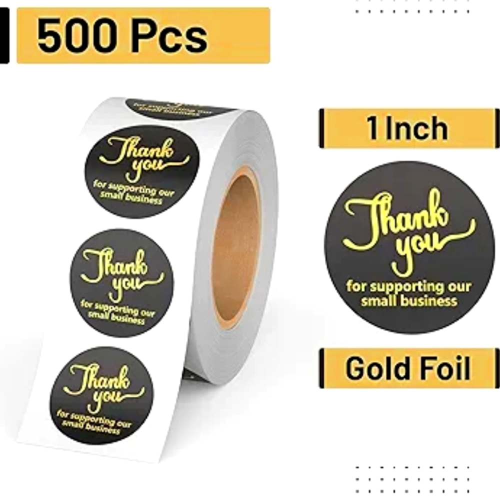 500 pcs, 1”, Thank You Stickers for Packaging (Black)